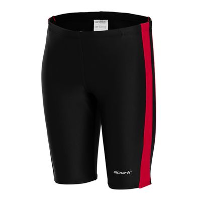 Sporti Boys' Swim Jammers - Athletic Jammer Swimsuit with Lycra Xtra Life, Durable Chlorine Resistant Fabric, Comfortable Fit, UPF 50+ for Training & Competition - Black/Red - 22