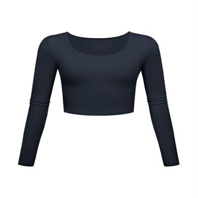 Long Sleeve Crop Tops for Women Workout Basic Clothes for Teen Ladies Fitted Slim Scoop Neck Cute Yoga Shirts (Navy Blue, X-Large)
