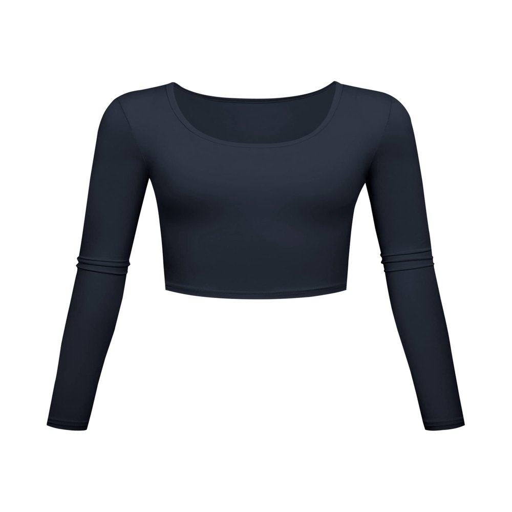 Long Sleeve Crop Tops for Women Workout Basic Clothes for Teen Ladies Fitted Slim Scoop Neck Cute Yoga Shirts (Navy Blue, X-Large)
