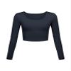Long Sleeve Crop Tops for Women Workout Basic Clothes for Teen Ladies Fitted Slim Scoop Neck Cute Yoga Shirts (Navy Blue, X-Large) view 1
