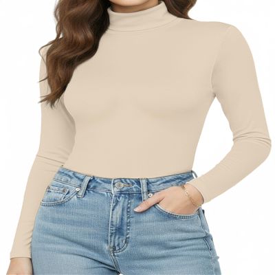YOGINGO Women's Long Sleeve Turtleneck Top Slim Fit Lightweight Soft Stretch Thermal Base Layer Shirt Mock Neck Layering Tee Fall Winter Casual