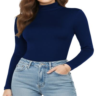 YOGINGO Women's Long Sleeve Turtleneck Top Slim Fit Lightweight Soft Stretch Thermal Base Layer Shirt Mock Neck Layering Tee Fall Winter Casual