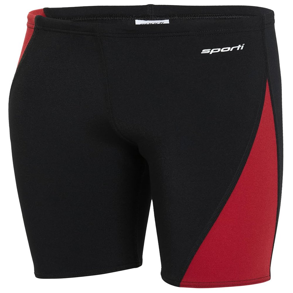 Sporti Boys Swim Jammer Swimsuit  HydroLast Splice Athletic Swimming Shorts, Chlorine-Resistant 4-Way Stretch, UPF 50+, Drawstring, Youth Competitive Team Suit - Black/Maroon - 24