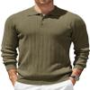 COOFANDY Mens Knit Polo Shirt Button Down Long Sleeve Slim Fit Casual Business Sweater Pullover Army Green view 1