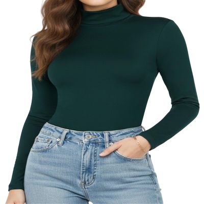 YOGINGO Women's Long Sleeve Turtleneck Top Slim Fit Lightweight Soft Stretch Thermal Base Layer Shirt Mock Neck Layering Tee Fall Winter Casual