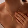 Luxval Cross Necklace for Women Dainty Gold Necklace 14K Gold Plated Cross Pendant Necklace Simple Gold Cross Necklaces for Women Trendy Gold Jewelry Gifts for Women view 3