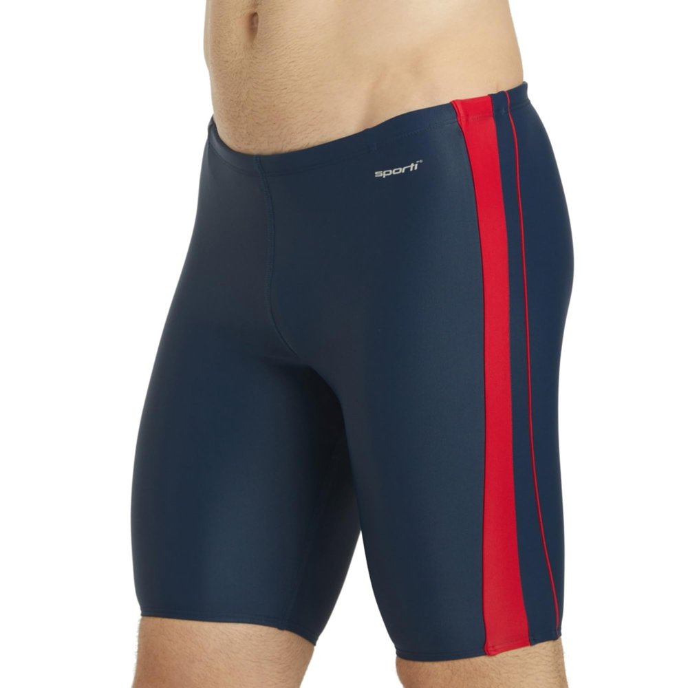 Sporti Boys' Swim Jammers - Athletic Jammer Swimsuit with Lycra Xtra Life, Durable Chlorine Resistant Fabric, Comfortable Fit, UPF 50+ for Training & Competition - Navy/Red - 24