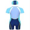 Lorilida Boys UPF 50+ Rash Guard Swimsuit Short Sleeve Front Zipper One Piece Swimwear with Swim Hat Blue 7-8 Years view 2