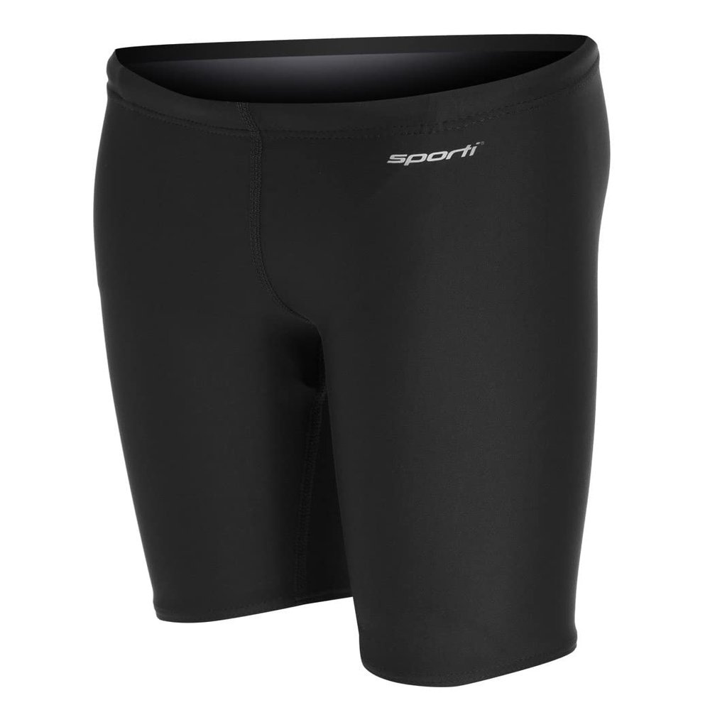 Sporti Boys' Swim Jammers Compression Jammer Swimsuit, Chlorine-Resistant Lycra Xtra Life, UPF 50+ Long-Lasting Athletic Swimming Shorts, Flatlock Seams & Drawstring for Training - Black - 24