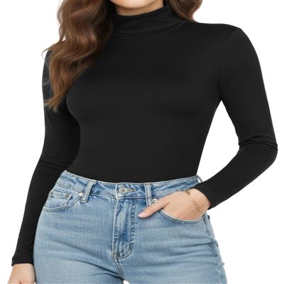 Women's Turtleneck Long Sleeve Shirts Thermal Underwear Fall Winter Fashion Base Layer Casual Lightweight Soft Tops