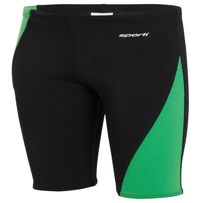 Sporti Boys Swim Jammer Swimsuit HydroLast Splice Athletic Swimming Shorts, Chlorine-Resistant 4-Way Stretch, UPF 50+, Drawstring, Youth Competitive Team Suit - Black/Kelly Green - 22