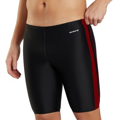 Sporti Boys' Swim Jammers - Athletic Jammer Swimsuit with Lycra Xtra Life, Durable Chlorine Resistant Fabric, Comfortable Fit, UPF 50+ for Training & Competition - Black/Maroon - 22