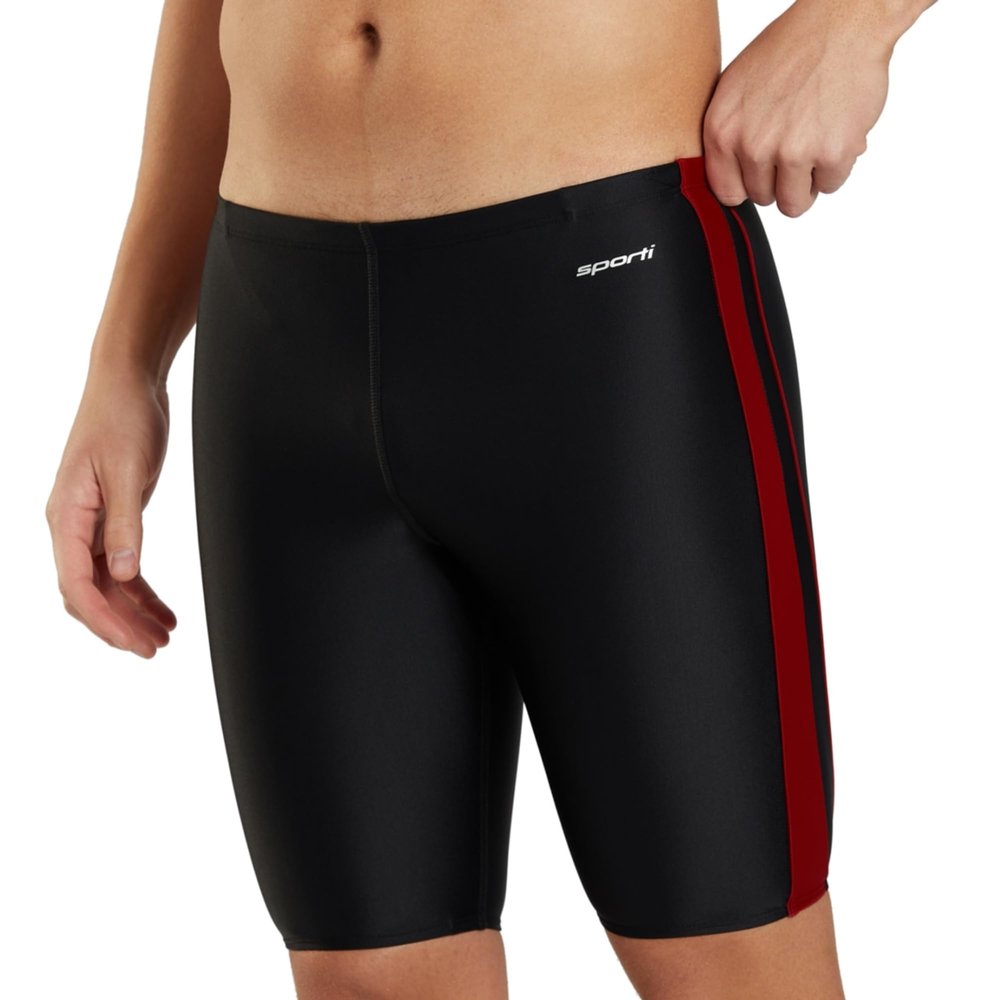 Sporti Boys' Swim Jammers - Athletic Jammer Swimsuit with Lycra Xtra Life, Durable Chlorine Resistant Fabric, Comfortable Fit, UPF 50+ for Training & Competition - Black/Maroon - 22