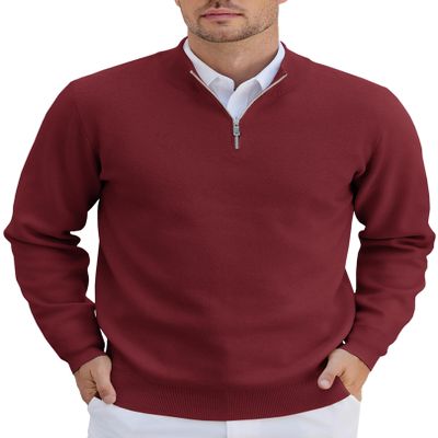 COOFANDY Mens 1/4 Zip Pullover Long Sleeve Slim Fit Sweaters Casual Dress Sweaters Polo Sweater Wine Red Medium