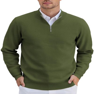 COOFANDY Mens Zipper Sweater Slim Fit Casual Dress Sweaters Pullovers Long Sleeve Golf Sweater Army Green X-Large