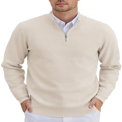 COOFANDY Mens Zipper Sweater Slim Fit Casual Dress Sweaters Pullovers Long Sleeve Golf Sweater Cream X-Large