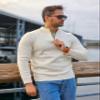 COOFANDY Mens Zipper Sweater Slim Fit Casual Dress Sweaters Pullovers Long Sleeve Golf Sweater Cream X-Large view 2
