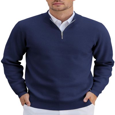 COOFANDY Mens Zipper Sweater Slim Fit Casual Dress Sweaters Pullovers Long Sleeve Golf Sweater Navy Blue X-Large
