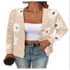 SHENHE Women's Floral Cardigan Sweater Open Front Long Sleeve Button Down Knit Sweater Outerwear Light Khaki X-Large view 1