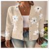 SHENHE Women's Floral Cardigan Sweater Open Front Long Sleeve Button Down Knit Sweater Outerwear Light Khaki X-Large view 4