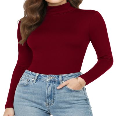 YOGINGO Women's Long Sleeve Turtleneck Top Slim Fit Lightweight Soft Stretch Thermal Base Layer Shirt Mock Neck Layering Tee Fall Winter Casual
