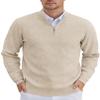 COOFANDY Mens Quarter Zip Sweater Ribbed Knit V Neck Slim Fit Dress Sweater for Fall Winter Khaki Small view 1