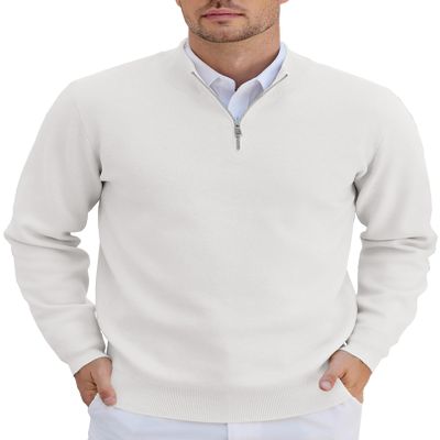 COOFANDY Mens 1/4 Zip Pullover Long Sleeve Slim Fit Sweaters Casual Dress Sweaters Polo Sweater White Medium
