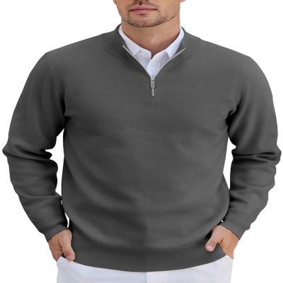 COOFANDY Sweaters for Men Knitted Quarter Zip Up Pullover Mock Neck Business Casual Sweater Charcoal Gray 3X-Large