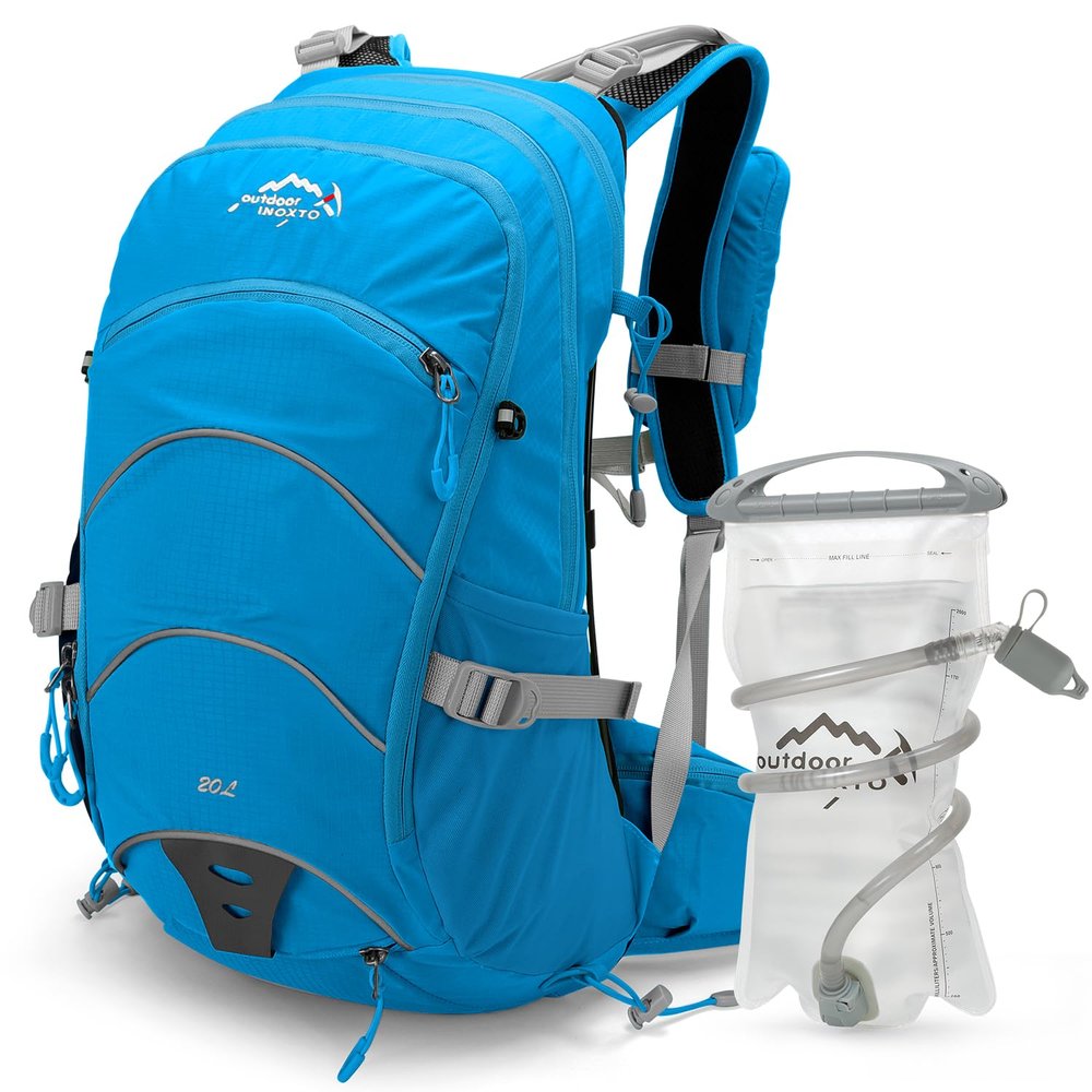 IX INOXTO 20L Hydration Backpack, Waterproof Hiking Internal Frame Backpacks with 2L Hydration Water Bladder and Rain Cover for Men, Lightweight Travel Daypack for Cycling,Camping,Ski (blue)