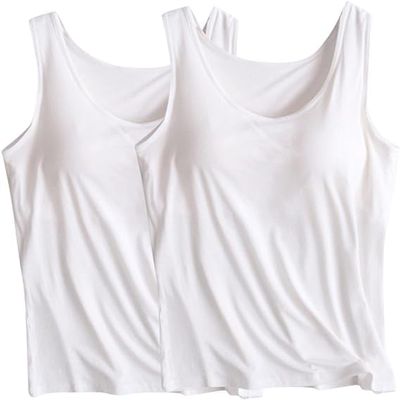 2PCS Womens Tank Tops with Built in Bras Padded Basic Solid Summer Casual Tops Yoga Athletic Stretch Comfort (07,2XL)