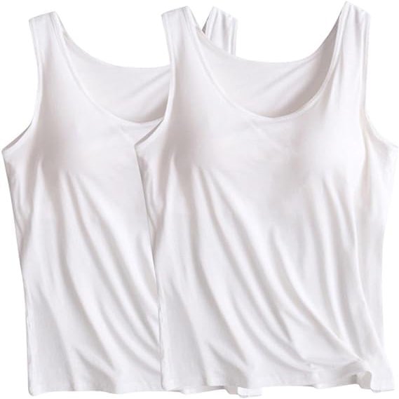 2PCS Womens Tank Tops with Built in Bras Padded Basic Solid Summer Casual Tops Yoga Athletic Stretch Comfort (07,2XL)