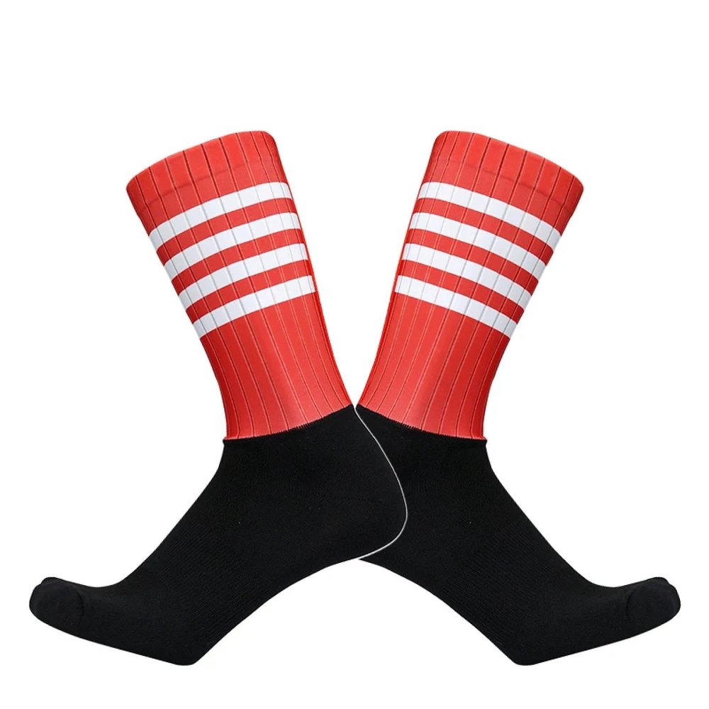 QQNYTHF Men'S Running Socks Pro Bike Team Stripe Aero Cycling Socks Men Women Seamless Anti Slip Sport Red