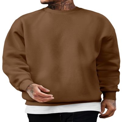 JMIERR Men's Essential Sweatshirt Crewneck Pullover Sweatshirt Men Fall Winter Long Sleeve Midweight Casual Oversized Tops, US43(L), Brown
