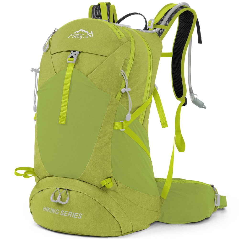 IX INOXTO Hiking Backpack, 26L/40L Waterproof Hiking Daypack with 3L Water Bladder and Rain Cover, Lightweight Travel Camping Backpack for Men Women (Fruit Green)