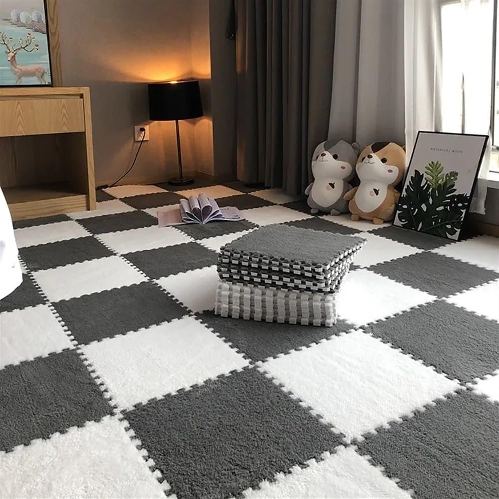 YQJYBD 16PCS 30 * 30cm Sports Gym Mat Protection EVA Leaf Grain Floor Mats Yoga Fitness Non-Slip Splicing Rugs for Commercial and Home Decorat(GreyWhite)