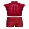 Kvysinly Kids Girls Athletic Gymnastics Dance Outfits Shiny Rhinestone Crop Tank Tops with Shorts 2Pcs Set Swimwear Burgundy 12 Years view 1