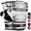 WYOX MMA Gloves Grappling Sparring, Boxing Gloves Men Women Muay Thai Martial Arts Training, Half Finger Adjustable Mitts Wrist Support Kickboxing Gloves (White, L/XL (21-27 cm)) view 1