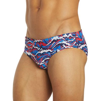 Sporti Boys Athletic Swim Briefs UPF 50+ Lycra Xtra Life Flatlock No-Chafe Seams Drawstring Secure Fit Competitive Training Swimsuit for Young Swimmers - Red/White/Blue - 22