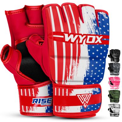 WYOX MMA Gloves for Men & Women  Grappling & Sparring Boxing Gloves with Open Palm Design, Padded Fingerless Training Gloves for Kickboxing, Muay Thai