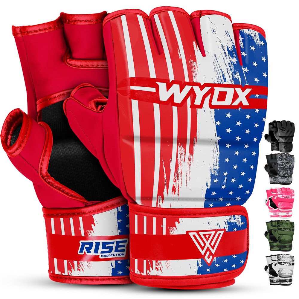 WYOX MMA Gloves for Men & Women Grappling & Sparring Boxing Gloves with Open Palm Design, Padded Fingerless Training Gloves for Kickboxing, Muay Thai