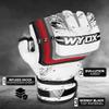 WYOX MMA Gloves Grappling Sparring, Boxing Gloves Men Women Muay Thai Martial Arts Training, Half Finger Adjustable Mitts Wrist Support Kickboxing Gloves (White, S/M (15-21 cm)) view 3