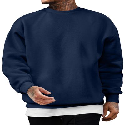 JMIERR Men's Casual Fleece Long Sleeves Crewneck Essential Sweatshirts Thick Cotton Pullover Sweatshirt for Men, US38(S), Blue