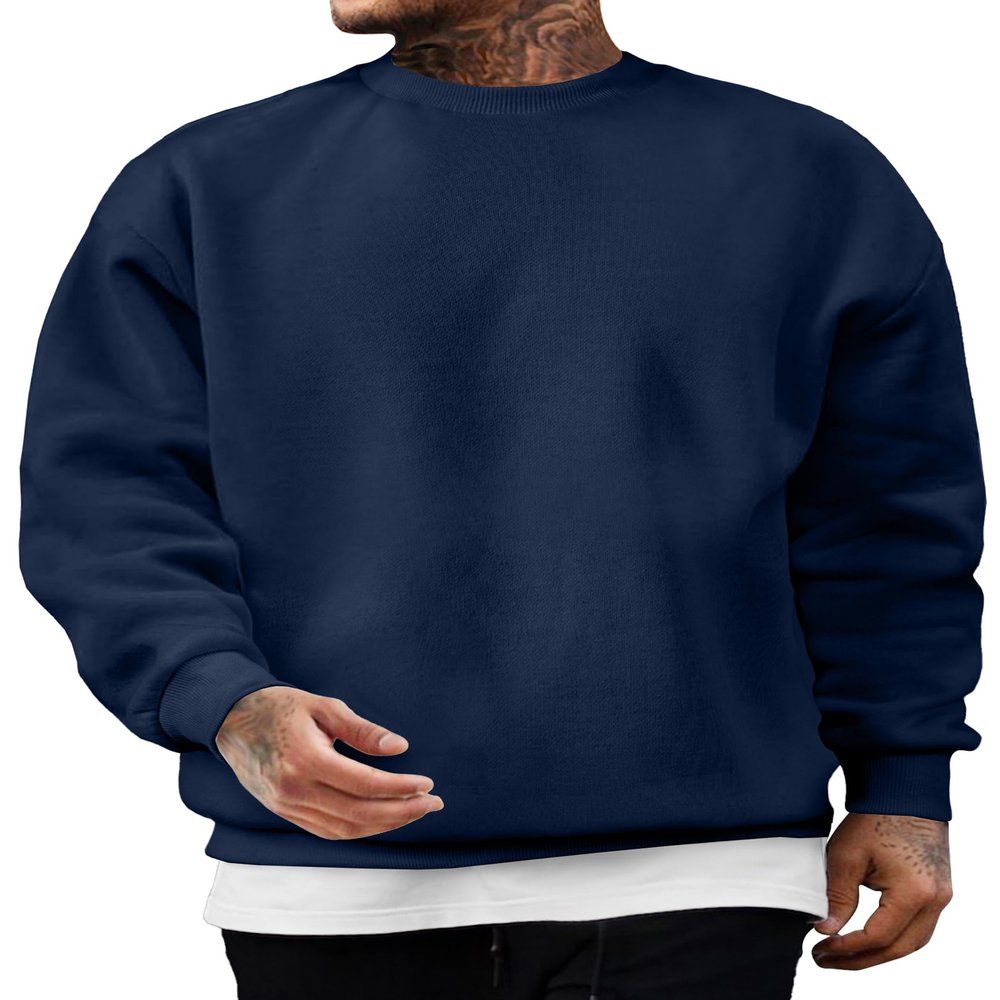 JMIERR Men's Casual Fleece Long Sleeves Crewneck Essential Sweatshirts Thick Cotton Pullover Sweatshirt for Men, US38(S), Blue