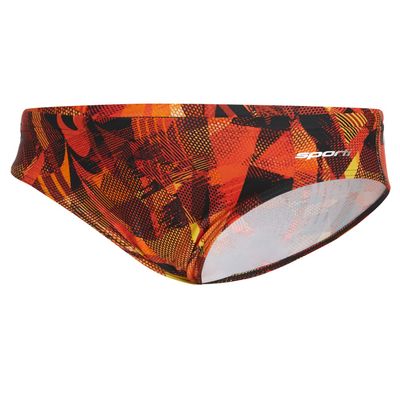 Sporti Boys Swim Briefs Athletic Swimwear  Vibrant Catalyst Print, Lycra Xtra Life 4-Way Stretch, Chlorine & UPF 50+ Resistant, Competition Training Swimsuit - Red/Orange - 24
