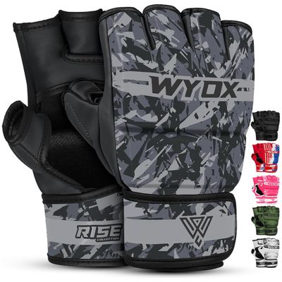 WYOX MMA Gloves for Men & Women Grappling & Sparring Boxing Gloves with Open Palm Design, Padded Fingerless Training Gloves for Kickboxing, Muay Thai