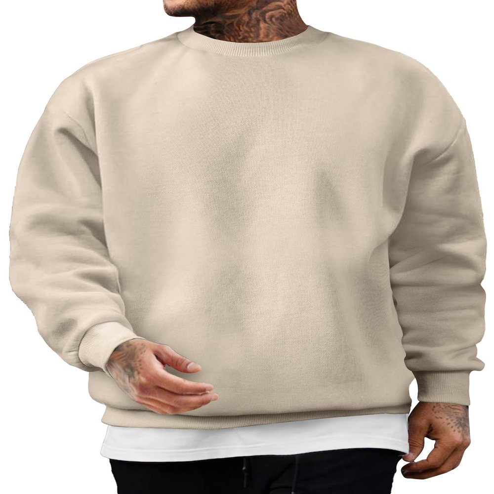 JMIERR Men's Casual Fleece Long Sleeves Crewneck Essential Sweatshirts Thick Cotton Pullover Sweatshirt for Men, US38(S), Beige