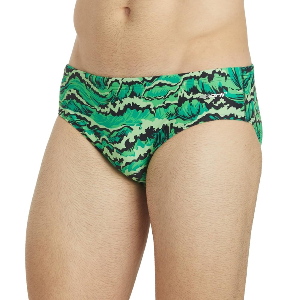 Sporti Boy's Athletic Swim Brief Swimsuit, New Waves - Green - 24