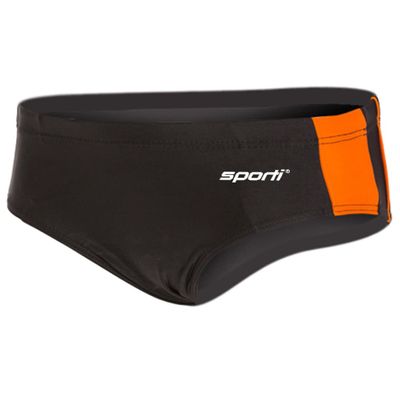Sporti Boys Swim Briefs  Boys' Athletic Swimwear Briefs with Lycra Xtra Life, UPF 50+, Drawstring, Long-Lasting Competitive Swimsuit Brief for Training & Racing - Black/Orange - 24