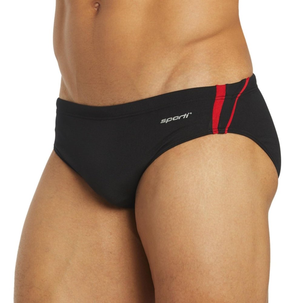 Sporti HydroLast Splice Boys' Athletic Swimwear Briefs, Chlorine-Resistant 4-Way Stretch, Competitive Swimsuit for Boys Training Swimwear - Black/Red - 24