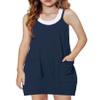 Arshiner Girls Dress with Shorts Casual Summer Spaghetti Straps One Piece Romper Dresses with Pockets for Kid 5-15 Y Navy Blue view 1